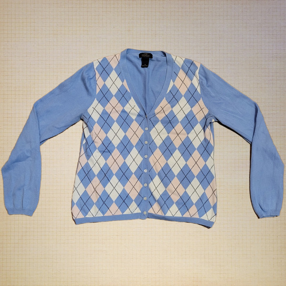 Brooks Brothers, Medium | Suprima Cotton Blue Argyle Button-Down Cardigan - Picture 1 of 4